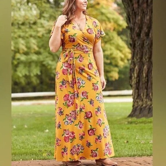 MATILDA Jane Alana Floral Yellow Wrap Tiefront Cotton Maxi Dress (XS) - Picture 6 of 6